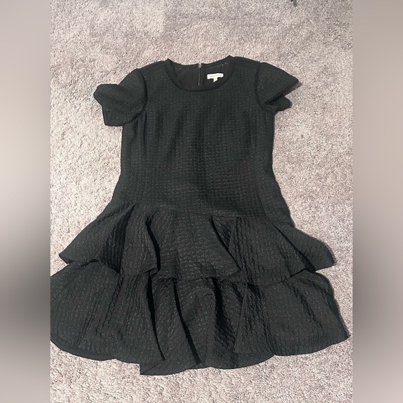 Rebecca Taylor Textured Jacquard Ruffle Tiered Mini Dress Black 6 - Picture 4 of 4